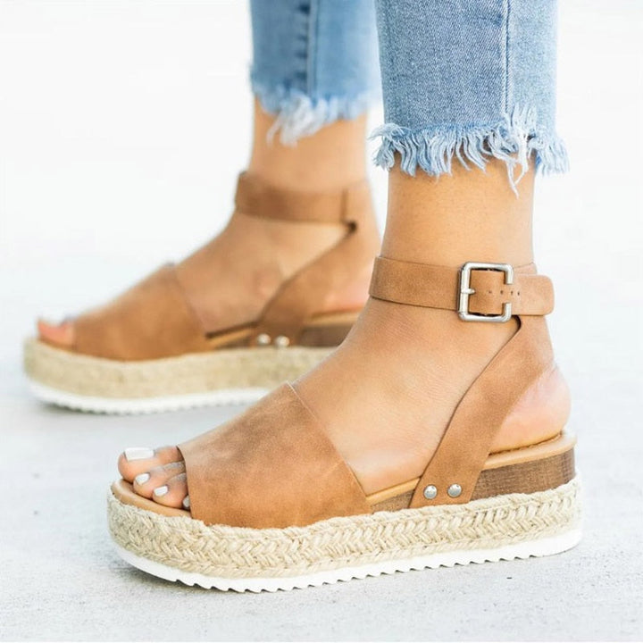 Leona women's trendy high heel sandals with zipper. Stylish peep toe, block heel, and ankle strap.