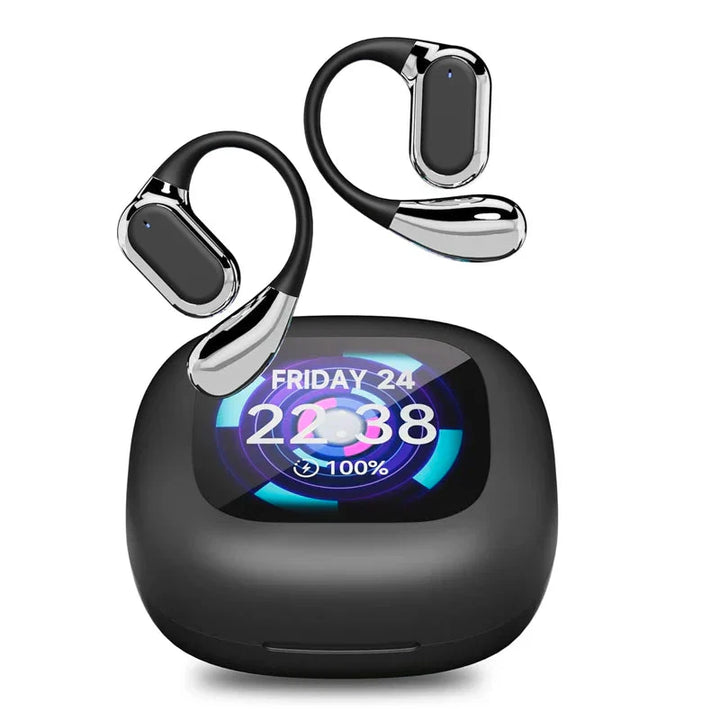 Lexora real-time translation earbuds with LCD touch display, perfect for global travel & seamless communication.