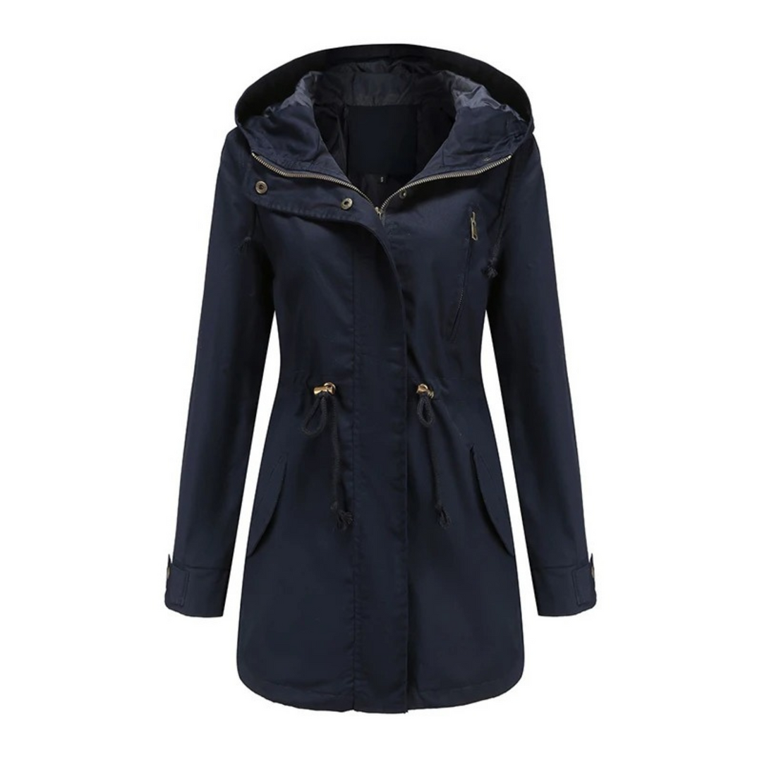 Water repellent women's long fit summer jacket, lightweight and fashionable for casual wear.
