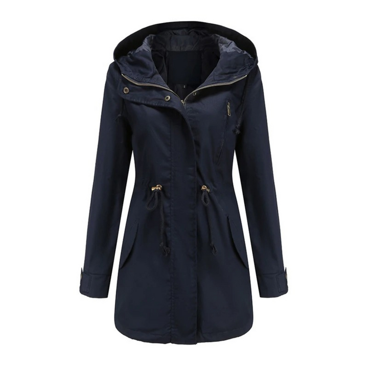 Water repellent women's long fit summer jacket, lightweight and fashionable for casual wear.