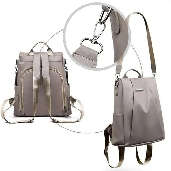 Multi-way carry women's nylon bag: backpack, shoulder, crossbody. Lightweight & water-resistant for active lifestyles.