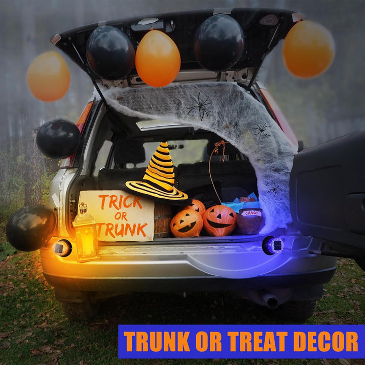 Rechargeable solar strobe lights, magnetic amber & blue, providing portable emergency visibility