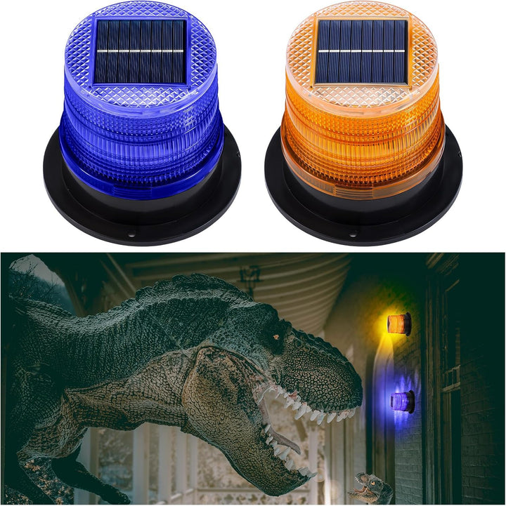Set of solar-powered amber and blue warning lights with strong magnetic bases for easy attachment