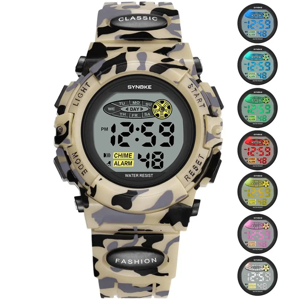 Side view of Livano children's digital waterproof watch, comfortable silicone band