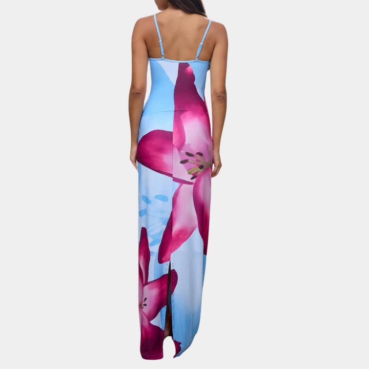 Sleeveless casual summer dress for women, Lucine style, in breathable light blue fabric