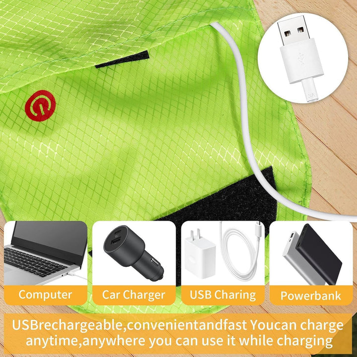 Outdoor shot of the glowing Lumaro LED backpack, making the wearer visible in low light.