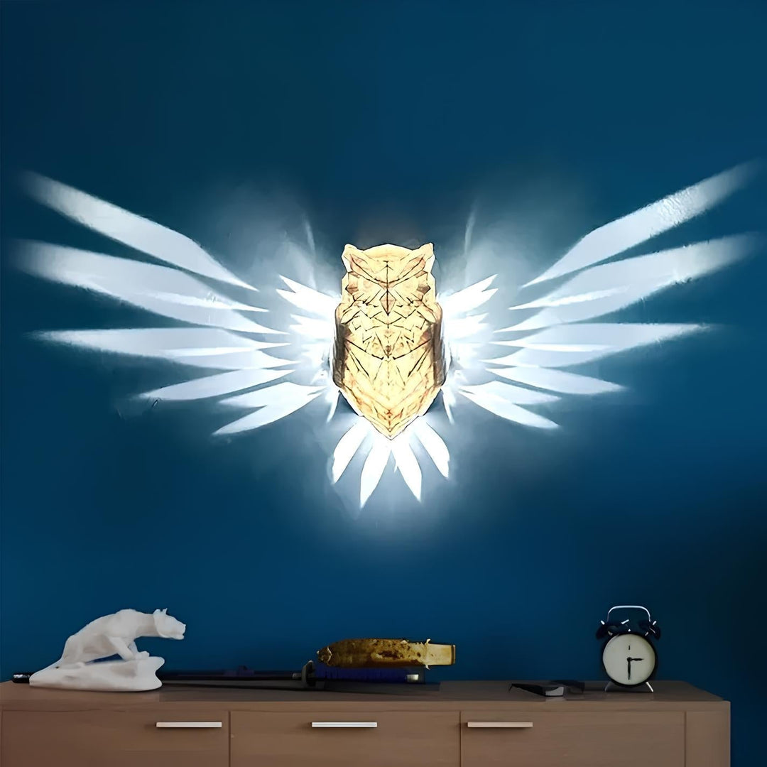 Side view of the Luminous Wings lamp, showcasing its depth and 3D resin art construction.