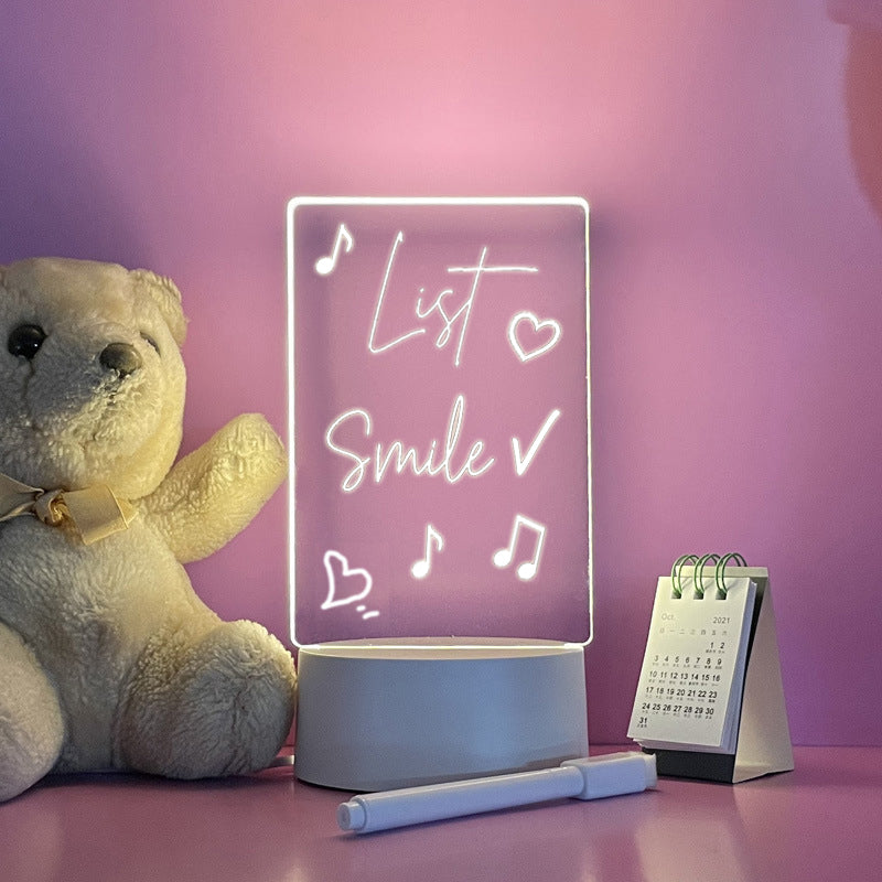 USB-powered LumoNote illuminated memo board showing a vibrant message, ideal for desk organization