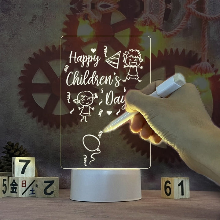 Acrylic LumoNote light-up board displaying a custom message, versatile for home or office