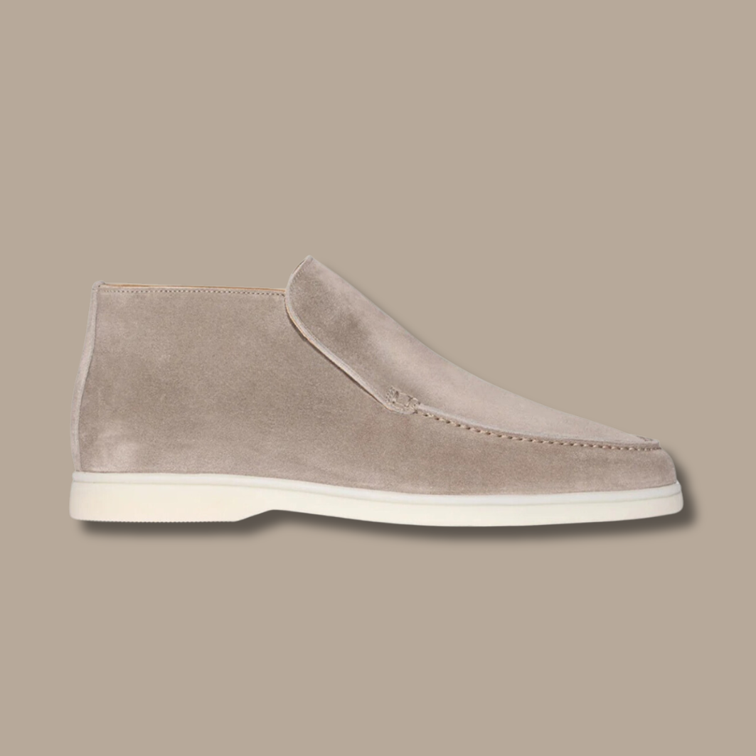 Luxe Alden men's suede loafers. Classic slip-on comfort for versatile everyday elegant wear.