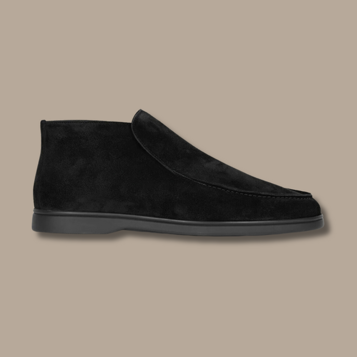 Men's classic Alden suede loafers. Comfortable slip-on footwear, versatile for everyday casual or dressy elegance.