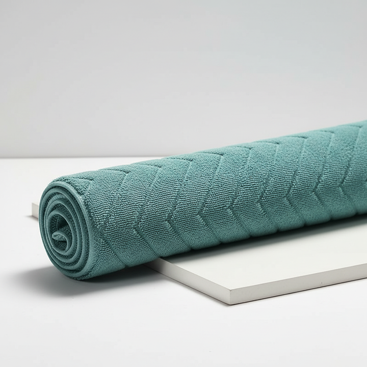 Absorbent cotton rectangular bath mat set by LuxRug, two pieces, machine washable, soft on feet