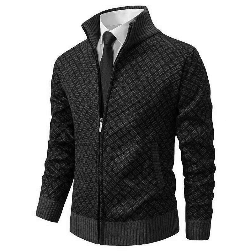 Comfortable men's knitted sweater, ideal for luxurious winter wear. Soft basket weave texture.
