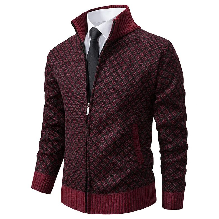 Casual elegant men's knitted sweater featuring a basket weave pattern, perfect for luxurious winter comfort.