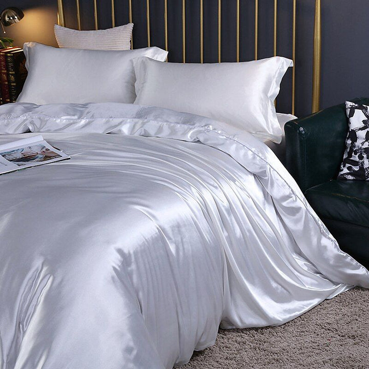 Luxurious Silk-Satin 4-Piece Bedding Set in elegant cream, enhancing sleep comfort