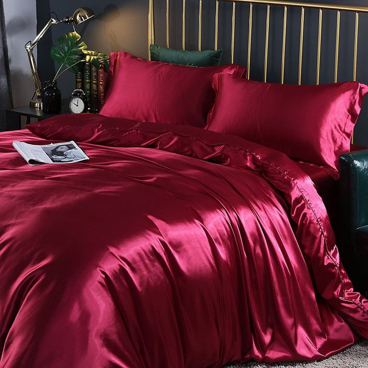 Stylish silk-satin bedding set, including duvet cover for a premium bedroom experience