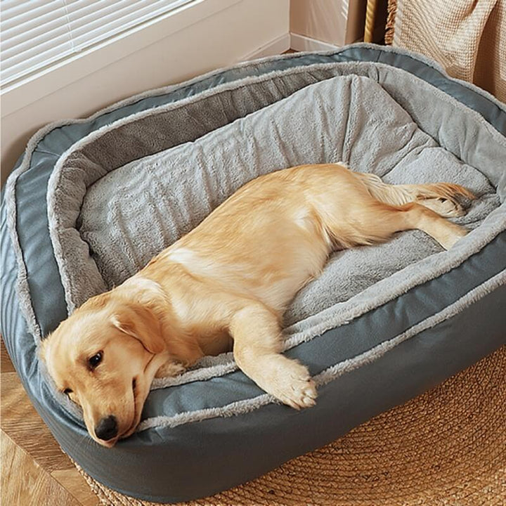 CozyPaw™ luxury dog bed in dark blue, featuring a washable removable cover for easy cleaning & pet comfort.