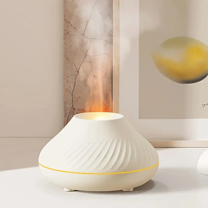 Luxury LumoMist aroma diffuser with realistic flame effect, perfect for home decor & essential oil diffusion.