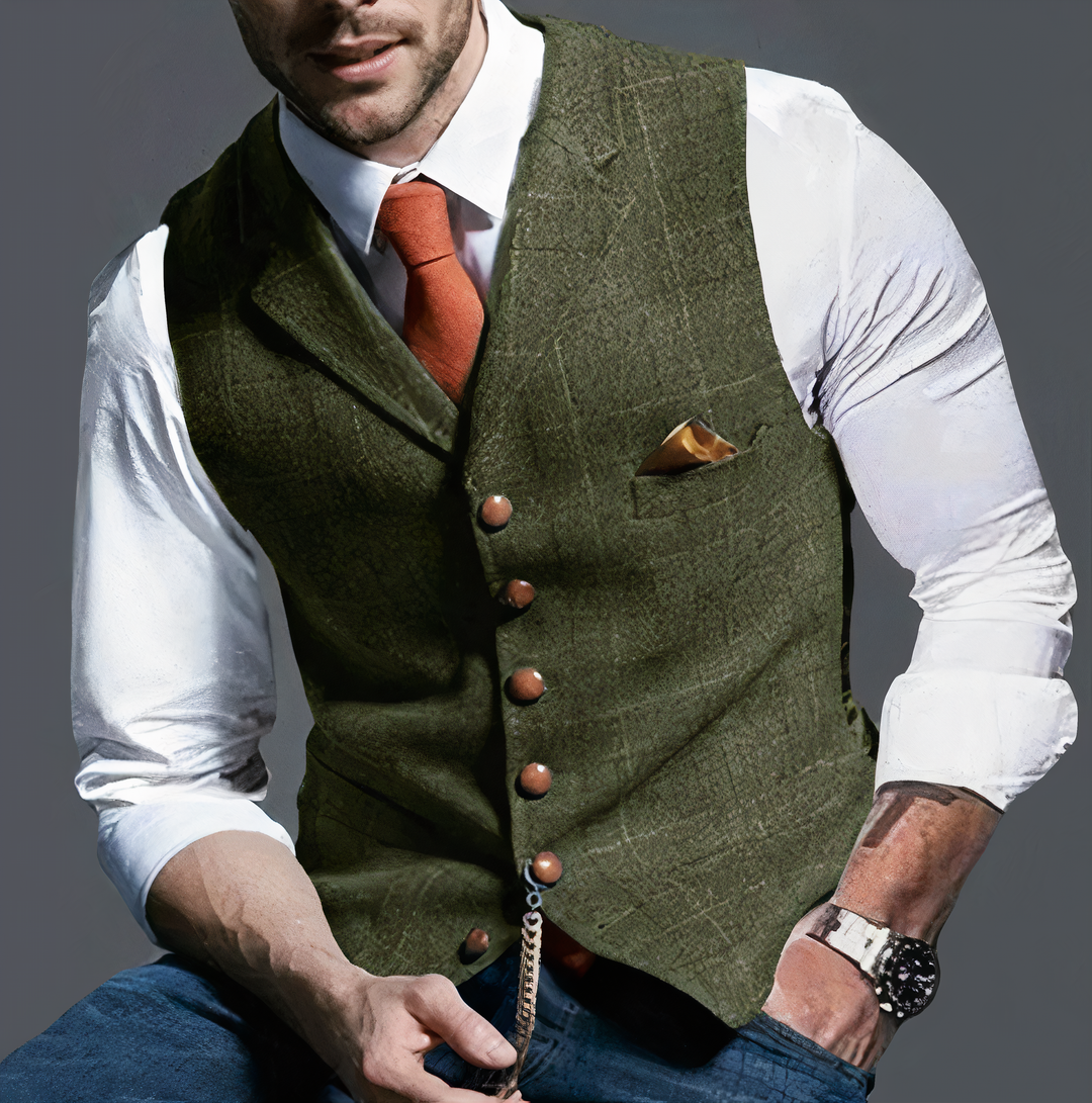 Edward style men's checked gilet. Versatile tailored vest for formal, business, or smart casual layering.