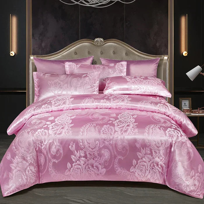 Premium luxury satin bedding set, including comfortable sheets & pillowcases.