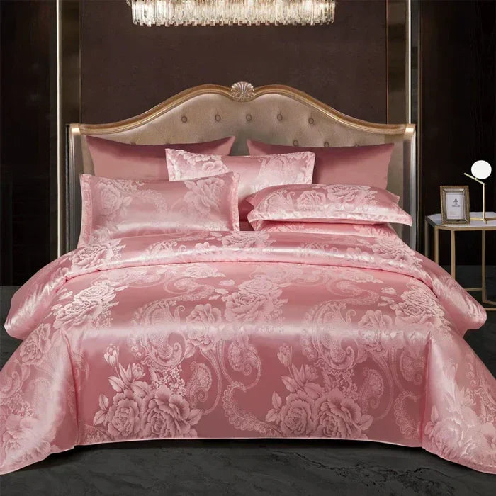 Modern bedroom satin duvet set, offering a comfortable and silky sleep experience.
