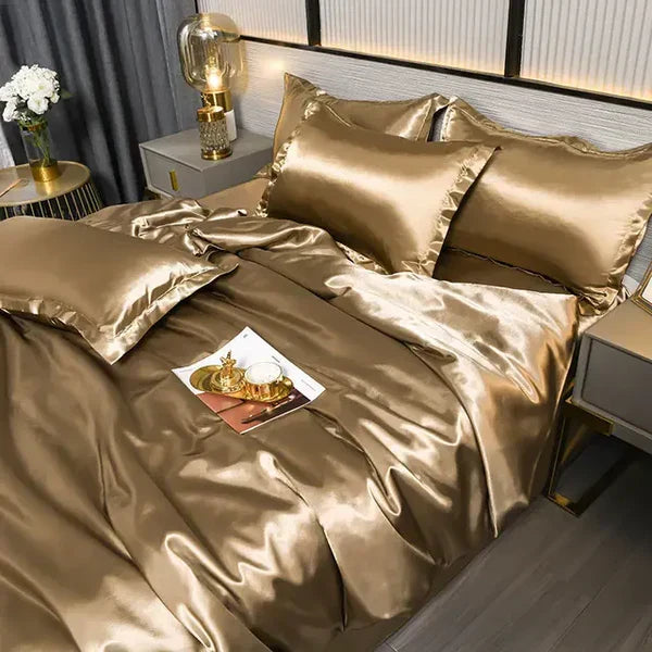 Premium satin bedding, offering silky smooth comfort and modern style, a truly luxurious feel.