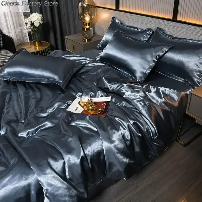 Modern luxury satin duvet cover, soft & silky for a blissful bedroom, offering premium comfort.