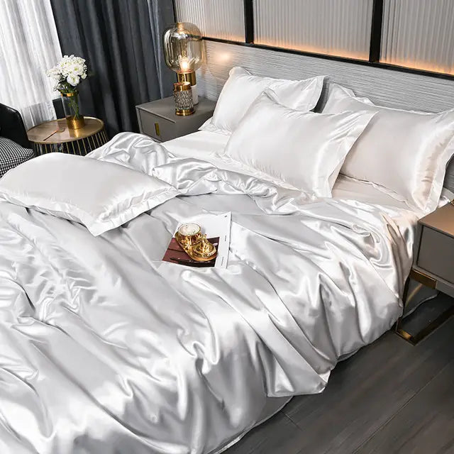 Comfortable and stylish solid satin duvet cover set, a key piece for luxury bedding.