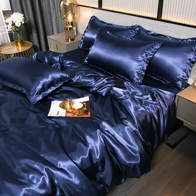High-quality satin duvet cover set in a classic solid color, ideal for luxury bedding.