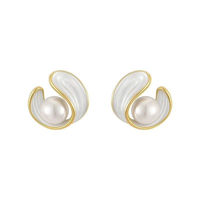 Stunning women's pearl & white opal luxury earrings in gold tone, a classic dangle style for sophisticated looks.