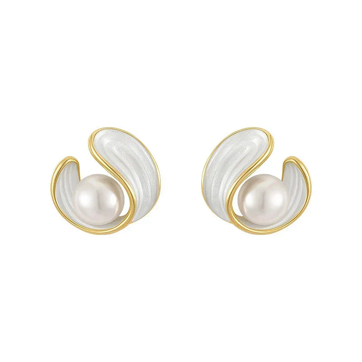Stunning women's pearl & white opal luxury earrings in gold tone, a classic dangle style for sophisticated looks.