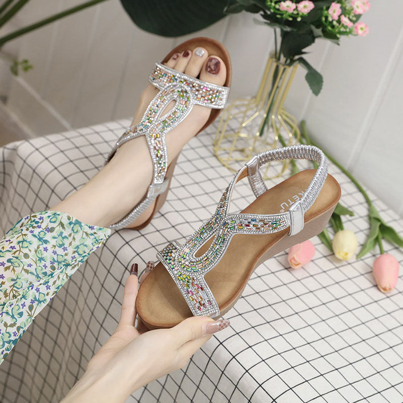 Premium women's summer footwear: rhinestone wedge sandals for ultimate style & comfort.