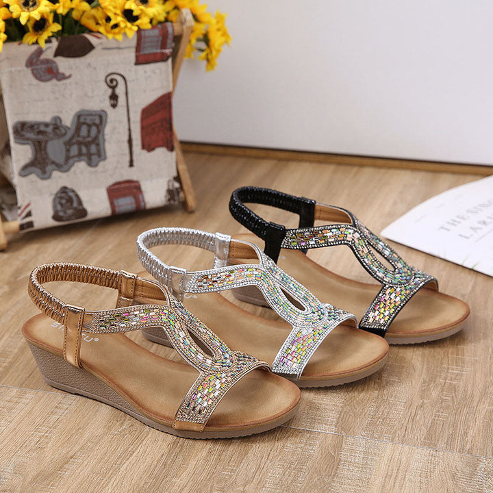 Comfortable ladies' fashion sandals: rhinestone wedge design, perfect for long summer days.