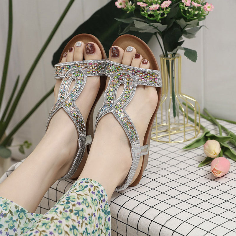 Chic ladies' rhinestone wedge sandals, ideal for upscale events or everyday elegance.