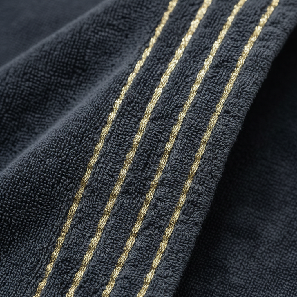 Plush LuxuryWrap microfiber bath towel set in modern grey stripes, ideal for bathroom decor