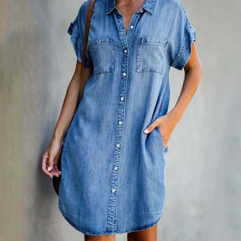 Maeve women's casual denim midi dress, relaxed fit, perfect for everyday summer wear