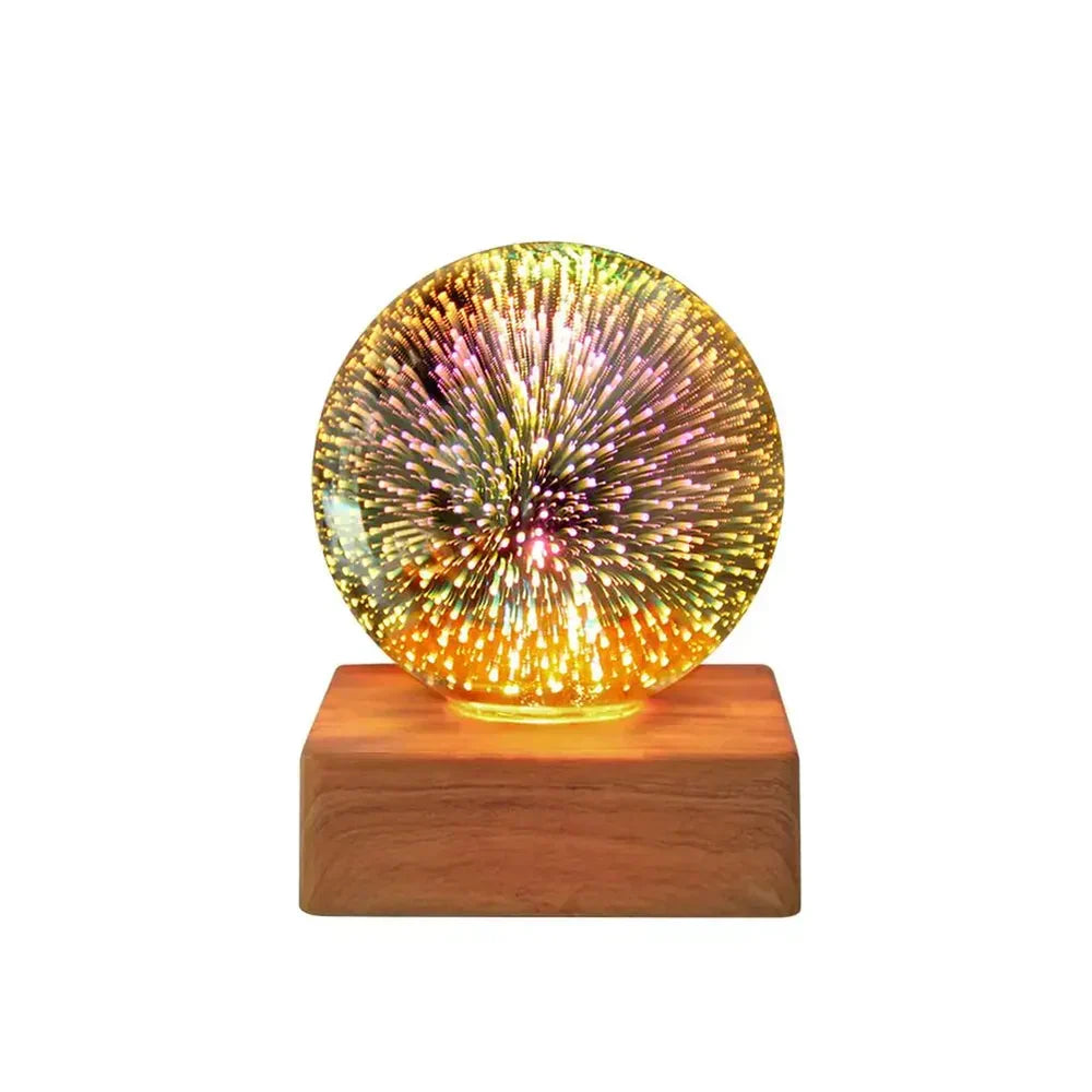 USB powered 3D firework crystal ball lamp, a decorative night light creating a magical bedroom ambiance.