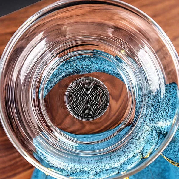 Auto tea infuser magnetic set with glass teapot, simplifies loose leaf tea brewing & tea ceremony.