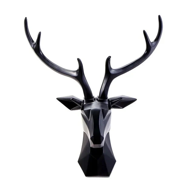 Detailed resin stag sculpture, 3D deer head wall art for living room decor.