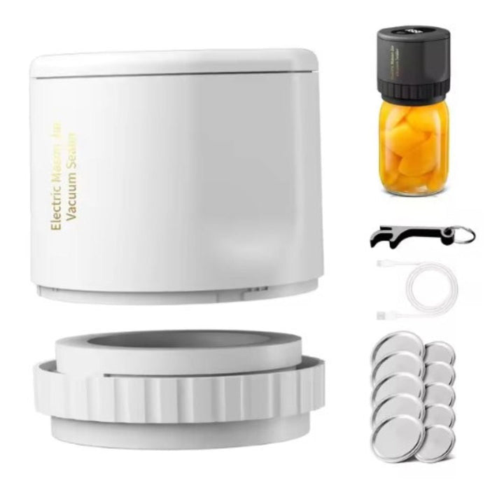Compact mason jar vacuum sealer, ensuring airtight storage for various foods.