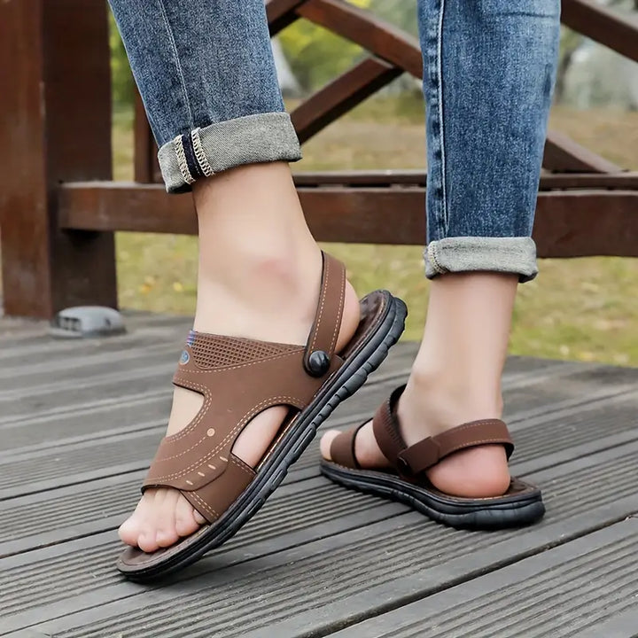Stylish men's ergonomic sandals with adjustable straps & slip-resistant sole, perfect for summer casual & travel.