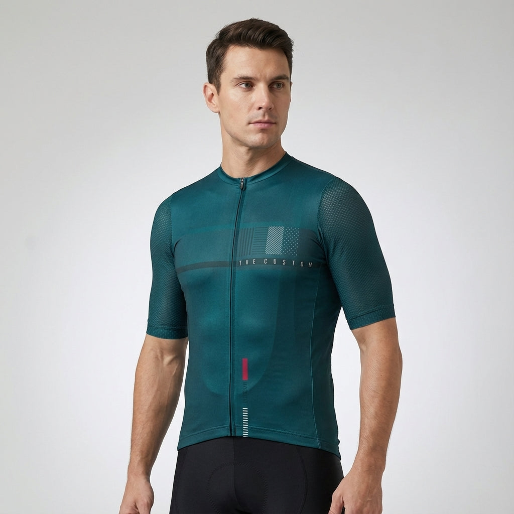 Detail of sleeve on Men's Aero Short Sleeve Cycling Jersey, Leslie, breathable mesh design