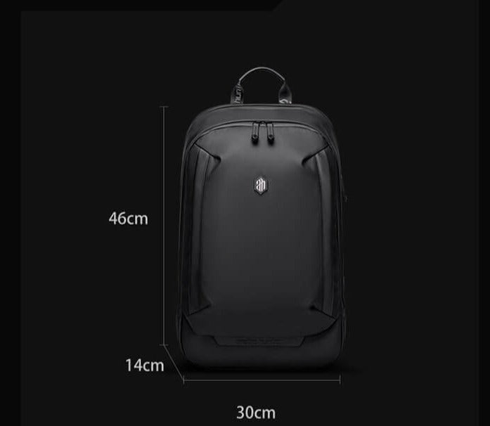 AllCarry men's water-resistant anti-theft travel backpack on an outdoor adventure, perfect for day hikes & urban use.