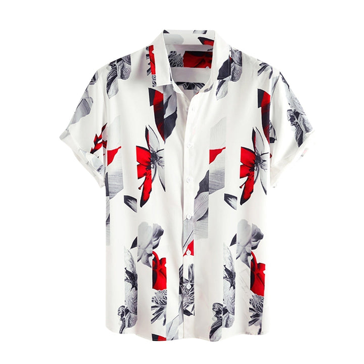 Lightweight men's tropical print shirt with short sleeves, ideal for casual summer style and holidays