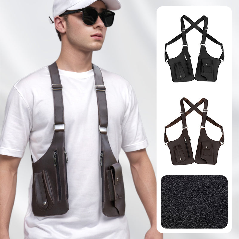 Men's anti-theft arm bag, ShadowCarry Pro, secure PU leather cross body travel pouch.