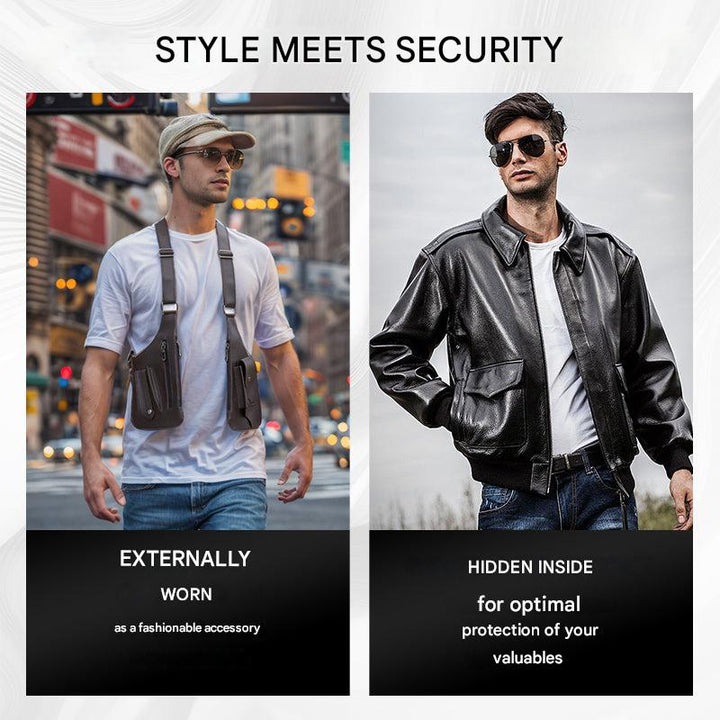 Everyday men's PU leather anti-theft arm bag, ShadowCarry Pro, discreet & secure design.