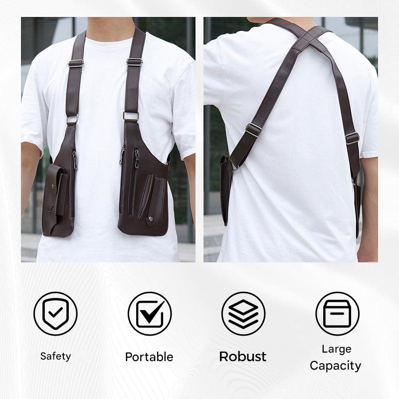 Secure men's anti-theft arm bag, ShadowCarry Pro, discreet cross-body wear for travel.