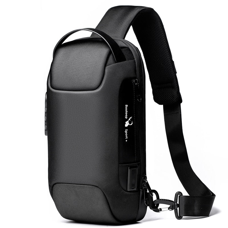 Men's anti-theft water-resistant crossbody bag with USB charging port