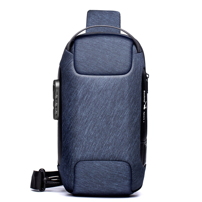 Secure men's travel sling bag, water-resistant with anti-theft design & USB port.
