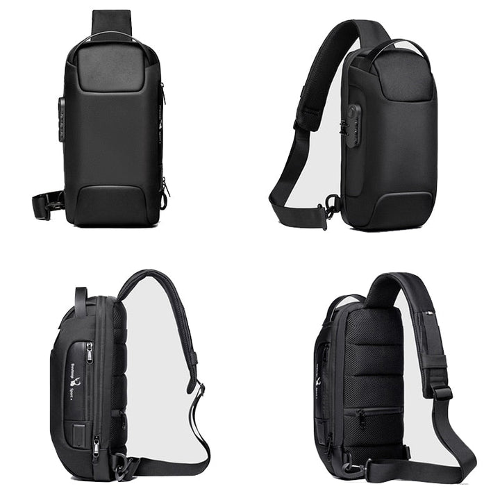 Durable men's travel bag, water-resistant, secure anti-theft, external USB